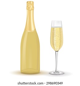 Bottle of champagne and a glass. vector drawing isolated