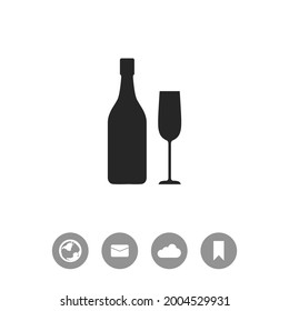 Eine Flasche Champagner und eine gläserne Vektorsymbol.