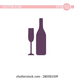 A bottle of champagne and a glass vector icon.