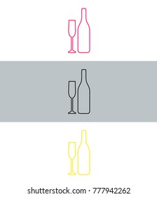 A bottle of champagne and a glass vector icon.