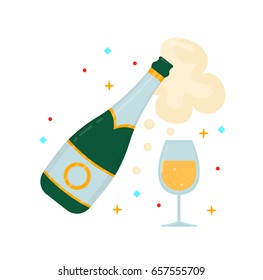 A bottle of champagne and a glass. Vector modern flat style cartoon character illustration. Isolated on white background. Win, award,celebrate concept