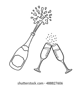 Bottle of champagne and champagne glasses
