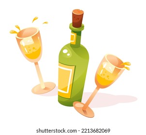 Una botella de champán con gafas. Ilustración vectorial de dibujos animados aislada en un fondo blanco