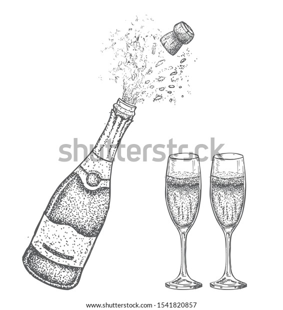 Bottle Champagne Champagne Glasses Vector Illustration Stock Vector ...