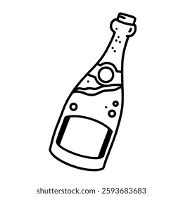 A bottle of champagne Hand drawn line art Paris Illustration