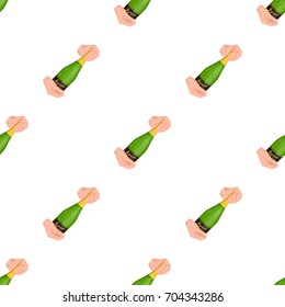 A bottle of champagne in hands. Champagne single icon in cartoon style vector symbol stock illustration web.