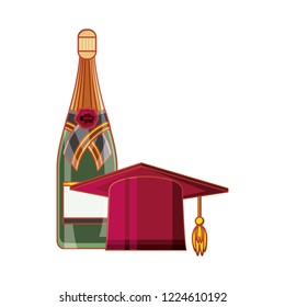 bottle of champagne with hat graduation