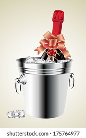 Bottle of champagne in ice bucket