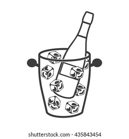 Bottle of champagne in an ice bucket icon. Flat vector illustration in black on white background. EPS 10