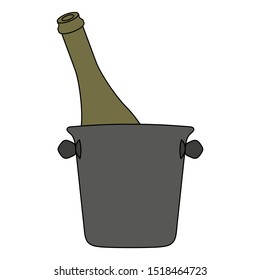 Bottle of champagne in an ice bucket on a white background
