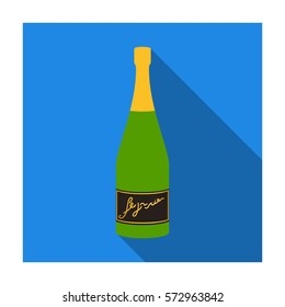 Bottle of champagne icon in flat style isolated on white background. Wine production symbol stock vector illustration.
