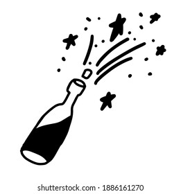 Botella de icono de champán. Ilustración vectorial.