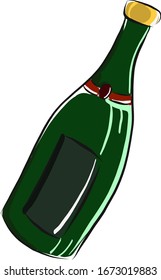 Bottle of champagne, illustration, vector on white background.