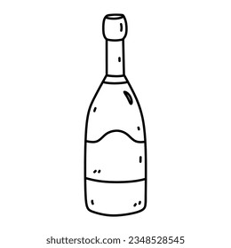 Bottle of champagne isolated on white background. Alcoholic beverage. Vector hand-drawn illustration in doodle style. Perfect for cards, menu, decorations, logo, various designs.