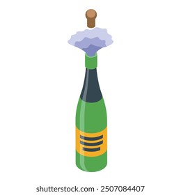 Bottle of champagne is popping its cork, releasing a burst of celebratory foam