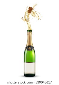 Bottle Of Champagne Popping Its Cork And Splashing