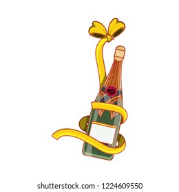 bottle of champagne with ribbon