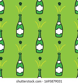 botella de champán, modelo de doodle sin soldadura, ilustración vectorial