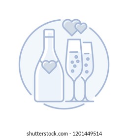 Bottle of champagne with two glasses