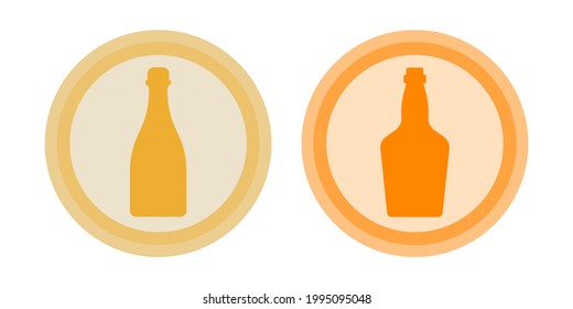 Bottle of champagne, whiskey. Background is circle. Isolated color object design beverage. Graphic illustration in flat style. Simple icon for restaurant, pub, party.Vector.
