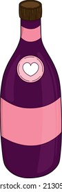 Bottle of champagne or wine to celebrate Valentine's Day. Bottle with pink label