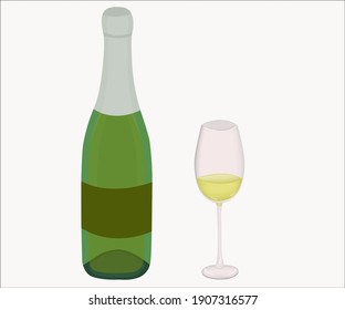 A bottle of champagne with a wineglass.