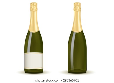 Bottle of champagne with and without label. Vector Illustration isolated on white background.