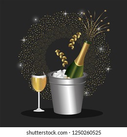 bottle chapagne with glass to celebrate holiday