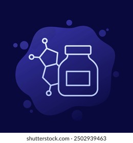 bottle of chemicals icon with a molecule, line vector