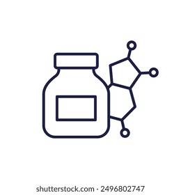 bottle of chemicals line icon with a molecule