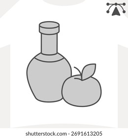 Bottle of cider and apple isometric icon, light drink concept. Vector graphics. Cider sign and editable stroke, outline style icon for mobile or web design
