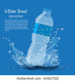 Bottle with clean pure water with water splash. Vector illustration for water advertisement template.