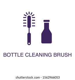 Bottle cleaning brush element in flat simple style on white background. Bottle cleaning brush icon, with text name concept template