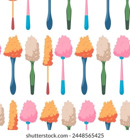 Bottle cleaning brushes vector cartoon seamless pattern.