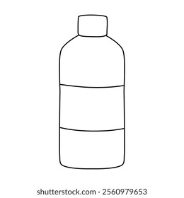 Bottle with cleaning liquid soap or detergent with empty label, vector outline for coloring book