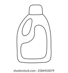 Bottle with cleaning or washing detergent, doodle style flat vector outline for coloring book