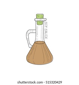 Botella Cerrada Con Corcho Con Salsa De Soja Comida China Y Menú De Cafetería De Comida Rápida De Wok Con Ilustración Dibujada