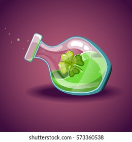 Bottle with clover leaf, magic elixir