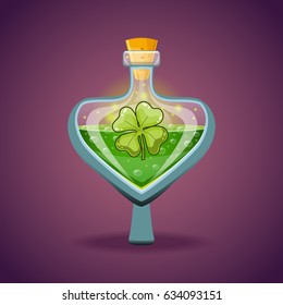 Bottle with clover leaf, magic elixir