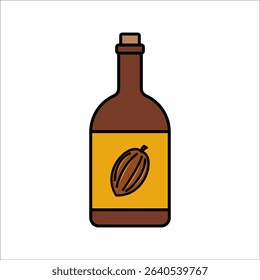 Bottle Cocoa Flat design style, a cocoa extract bottle often used in chocolate syrup production, perfect for food packaging and chocolate themed designs.