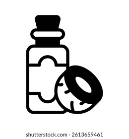 A bottle of coconut oil with a half coconut, ready to use vector
