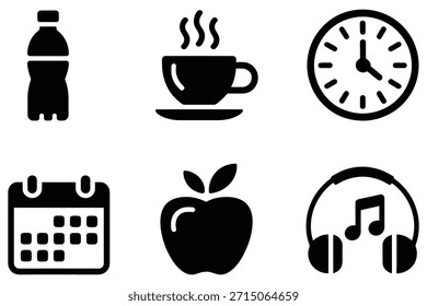 Botella de reloj de café calendario apple auriculares bebida