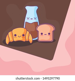bottle of coffee with delicious food kawaii style