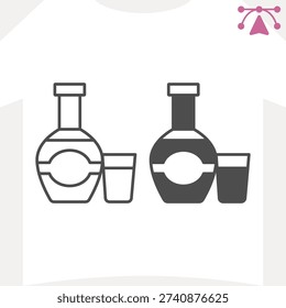 Bottle of cognac and glass line and solid icon, alcohol drink concept. Vector graphics. Whisky bottle sign and editable stroke, outline style icon for mobile or web design