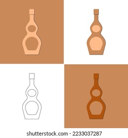 Bottle of cognac, great design for any purposes. Flat style. Color form. Party drink concept. Icon bottle. Simple image shape with a thin line of shadow. Four types of object on different backdrop.
