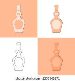 Bottle of cognac, great design for any purposes. Flat style. Color form. Party drink concept. Icon bottle. Simple image shape with a thin line of shadow. Four types of object on different backdrop.