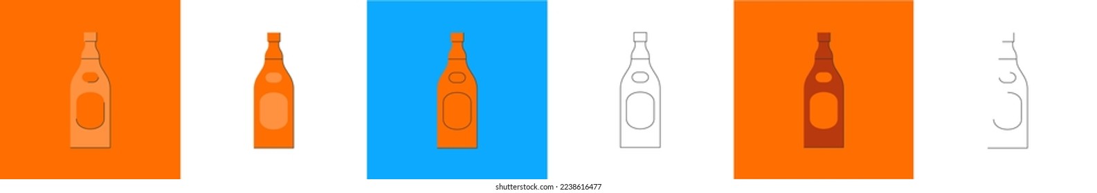 Bottle of cognac, great design for any purposes. Flat style. Party drink concept. Color icon bottle. Simple image shape with a thin line of shadow. Four types of object on different backdrop. Vector.