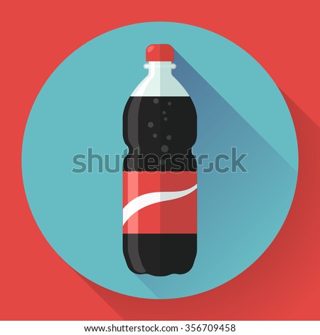 Bottle of cola soda with red lable, vector illustration. Flat designed style.