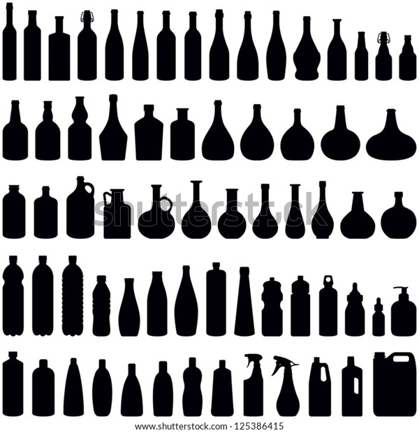 Bottle Collection Vector Silhouette Stock Vector (Royalty Free) 125386415