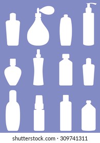 Bottle collection - vector white silhouette. Isolated on white